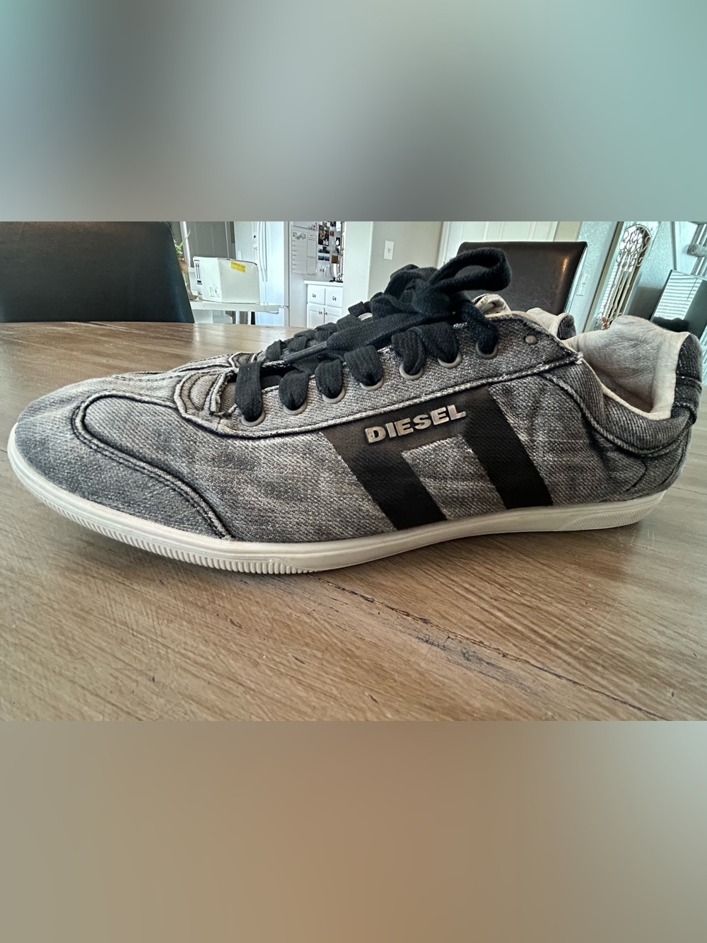 Diesel Gray Canvas Low-Top Sneakers with Black Accents